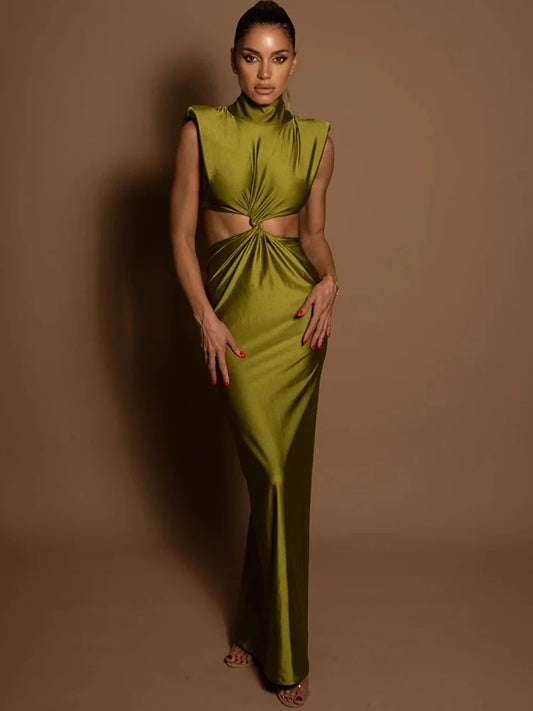 Turtleneck Temptation – Hollow Out Slim Fit Maxi Dress