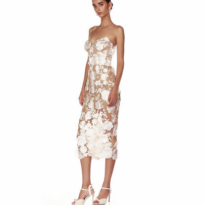 Glamorous Slim Fit Party Dress – Long Floral Embroidered Lace Dress for Women