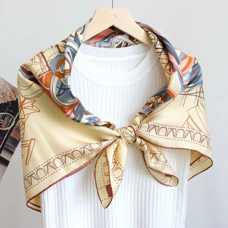 Elegant 90CM Natural Silk Bandana – Horse Design Head & Bag Scarf for Women