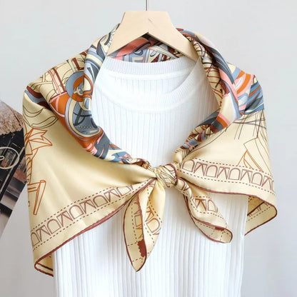 Elegant 90CM Natural Silk Bandana – Horse Design Head & Bag Scarf for Women