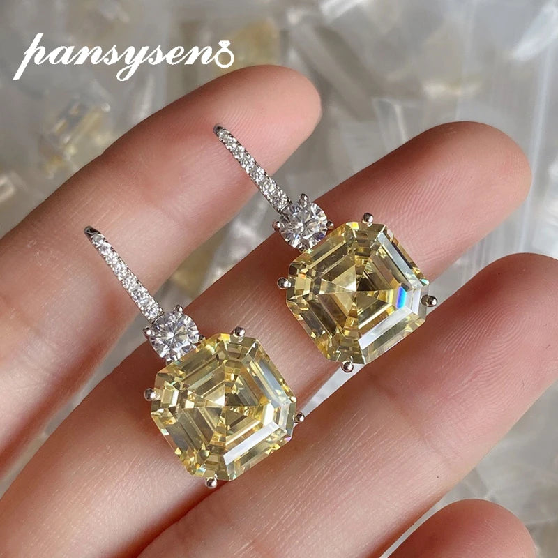 Luxury Sterling Silver Gemstone Drop Earrings – Asscher Cut Citrine Sparkle