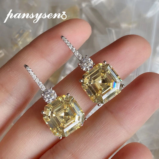 Luxury Sterling Silver Gemstone Drop Earrings – Asscher Cut Citrine Sparkle
