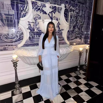 Elegant Ruffle Hollow-Out Maxi Dress – Summer Party Chic