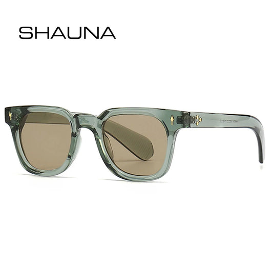 SHAUNA Unisex Retro Rivet Sunglasses – Square Frame Green UV400 Protection