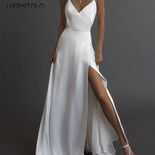 Elegant V-Neck Swing Dress – Sleeveless Suspender Cocktail Gown for Women