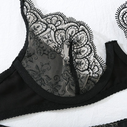 Ellolace Lace Sexy Lingerie Set With Long Glove Attractive Chest Suspenders Ensemble Lingeries Femmes Delicate Lace Underwear
