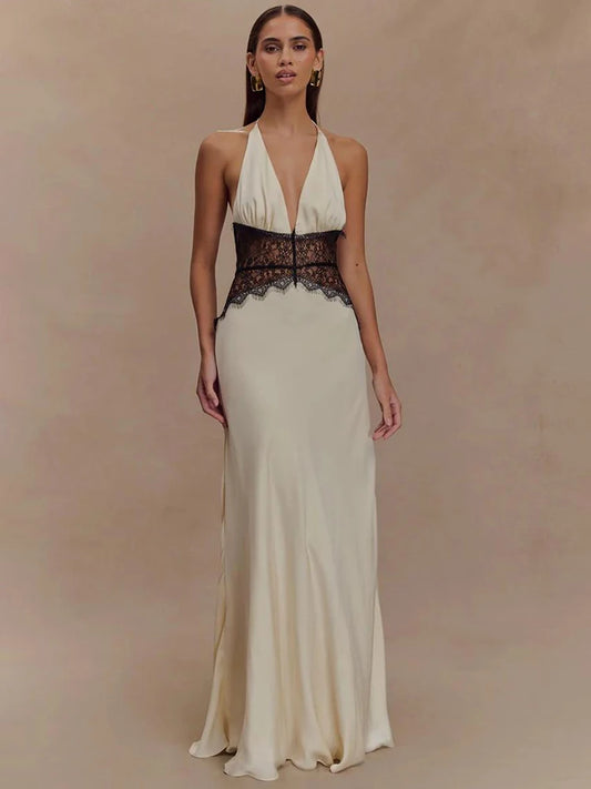 Summer Temptation – Deep V-Neck Halter Long Dress