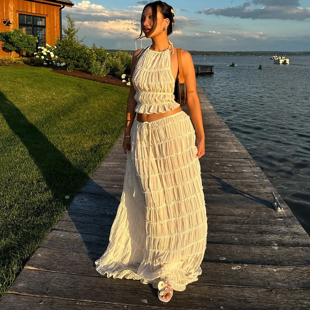 Women's Sexy Folded Vest & Long Skirt Set – Breezy & Beautiful for Summer