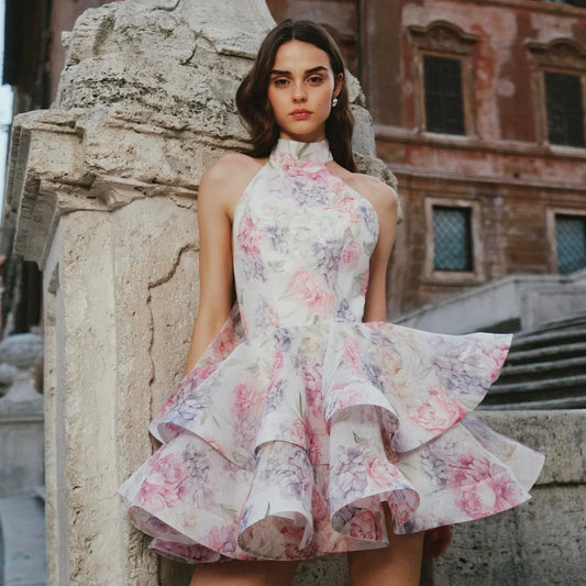 Chic in Bloom – French Style Halter Cake Skirt Dress