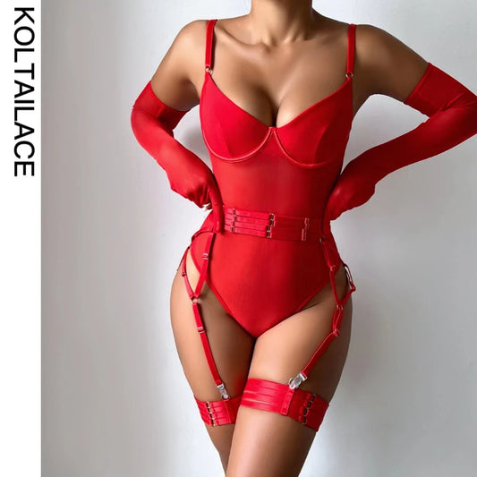 Erotic Lace Garter Bodysuit – See Through Clubwear for Women