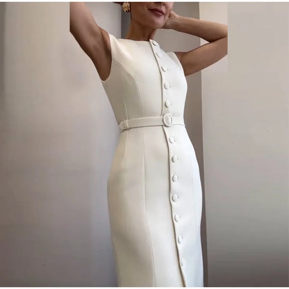 Elegant 2025 Belted Tank Dress – Slim Fit Sleeveless Street Style