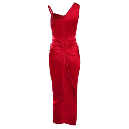 Elegant Summer Floral Print Midi Dress – Sleeveless Split Bodycon Dress for Women