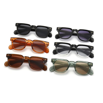 SHAUNA Unisex Retro Rivet Sunglasses – Square Frame Green UV400 Protection