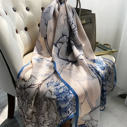 Luxury Printed Pure Silk Scarf – Long Designer Wrap & Shawl for Women