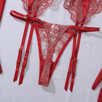 Ellolace Lace Sexy Lingerie Set With Long Glove Attractive Chest Suspenders Ensemble Lingeries Femmes Delicate Lace Underwear