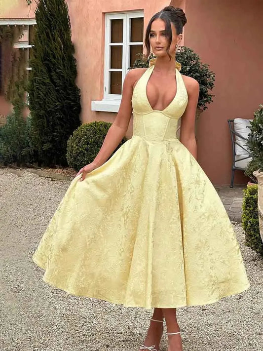 Elegant Bodycon Party Dress – White Jacquard Backless Maxi Dress by NIDANSSI