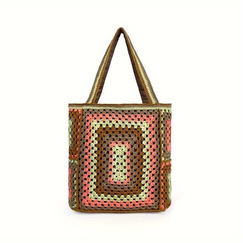 Retro Contrast Boho Tote – Large Capacity Bag for Work, Travel & Everyday Use