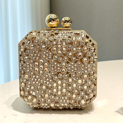 Radiant Crystal-Embellished Box Evening Bag – Perfect for Parties, Banquets & Formal Events