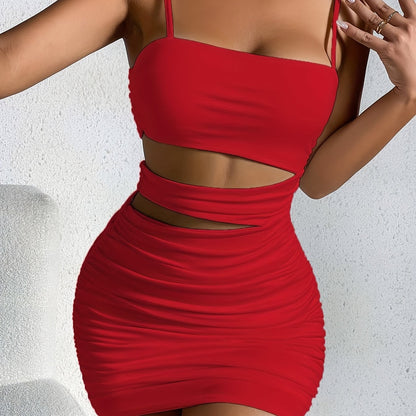 Y2K Solid Hollow Bodycon Cami Dress – Sexy Backless Mini for Spring & Summer