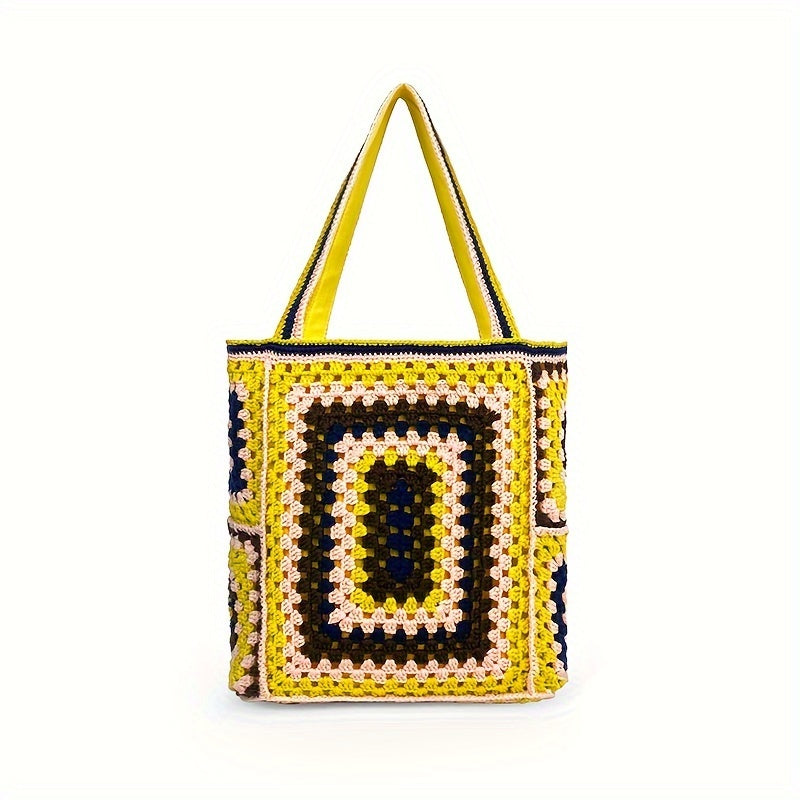 Retro Contrast Boho Tote – Large Capacity Bag for Work, Travel & Everyday Use