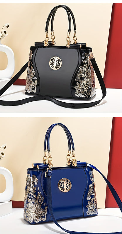 Trendy Floral Print Patchwork Shoulder Bag – Casual Commute & Work Tote