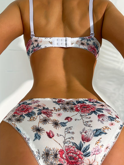 Romantic Floral Push-Up Set – Seamless Bra & Panty Duo for Women