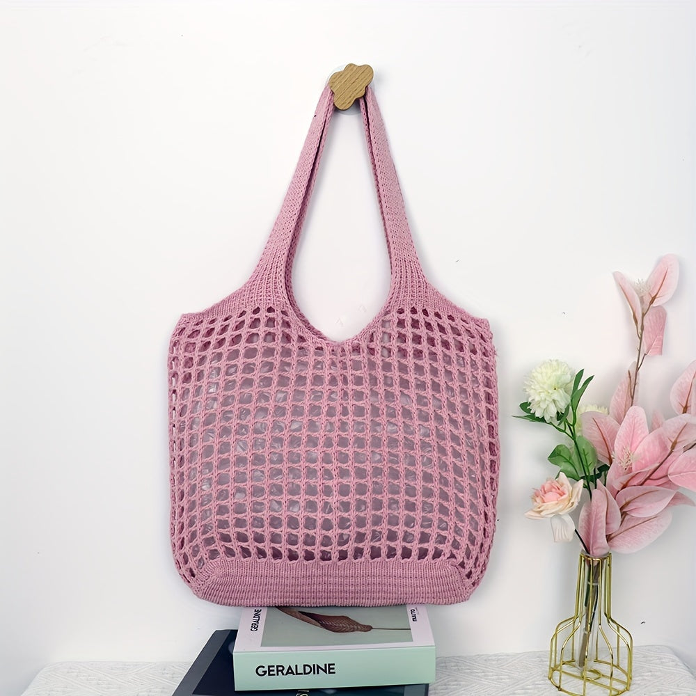 Retro Y2K Woven Beach Tote – Breathable Large Shoulder Bag for Summer & Travel