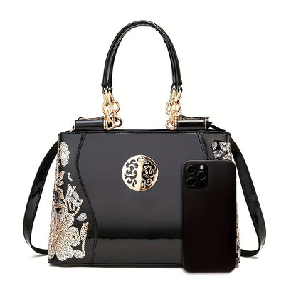 Trendy Floral Print Patchwork Shoulder Bag – Casual Commute & Work Tote