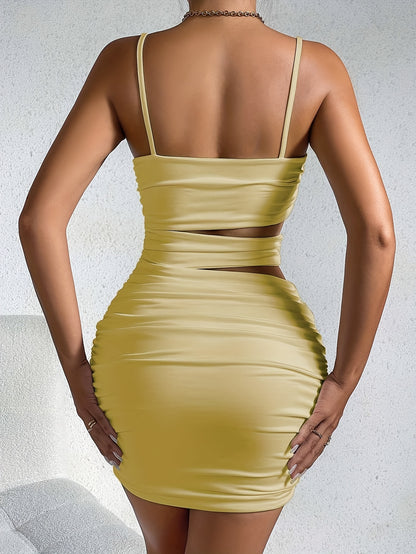 Y2K Solid Hollow Bodycon Cami Dress – Sexy Backless Mini for Spring & Summer