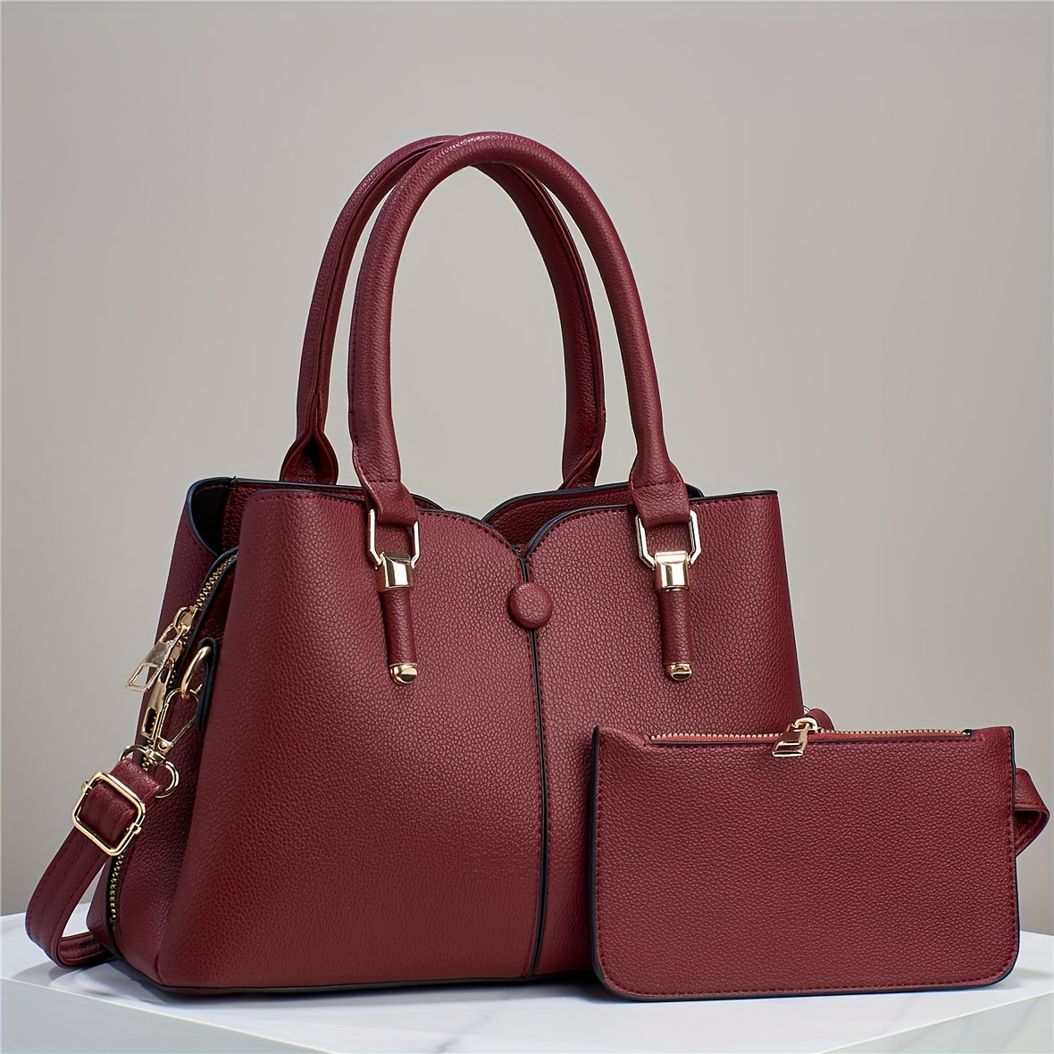 Versatile 2pcs Tote & Clutch Set – Solid Color Crossbody Bag for Shopping & Daily Use