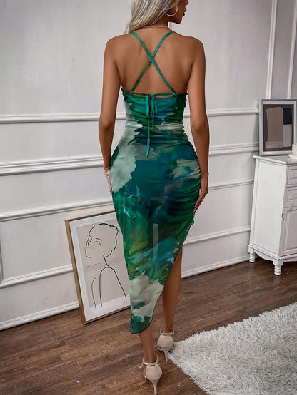 Chic Colorblock Asymmetrical Cami Dress – Slim, Sexy & Backless for Warm Seasons