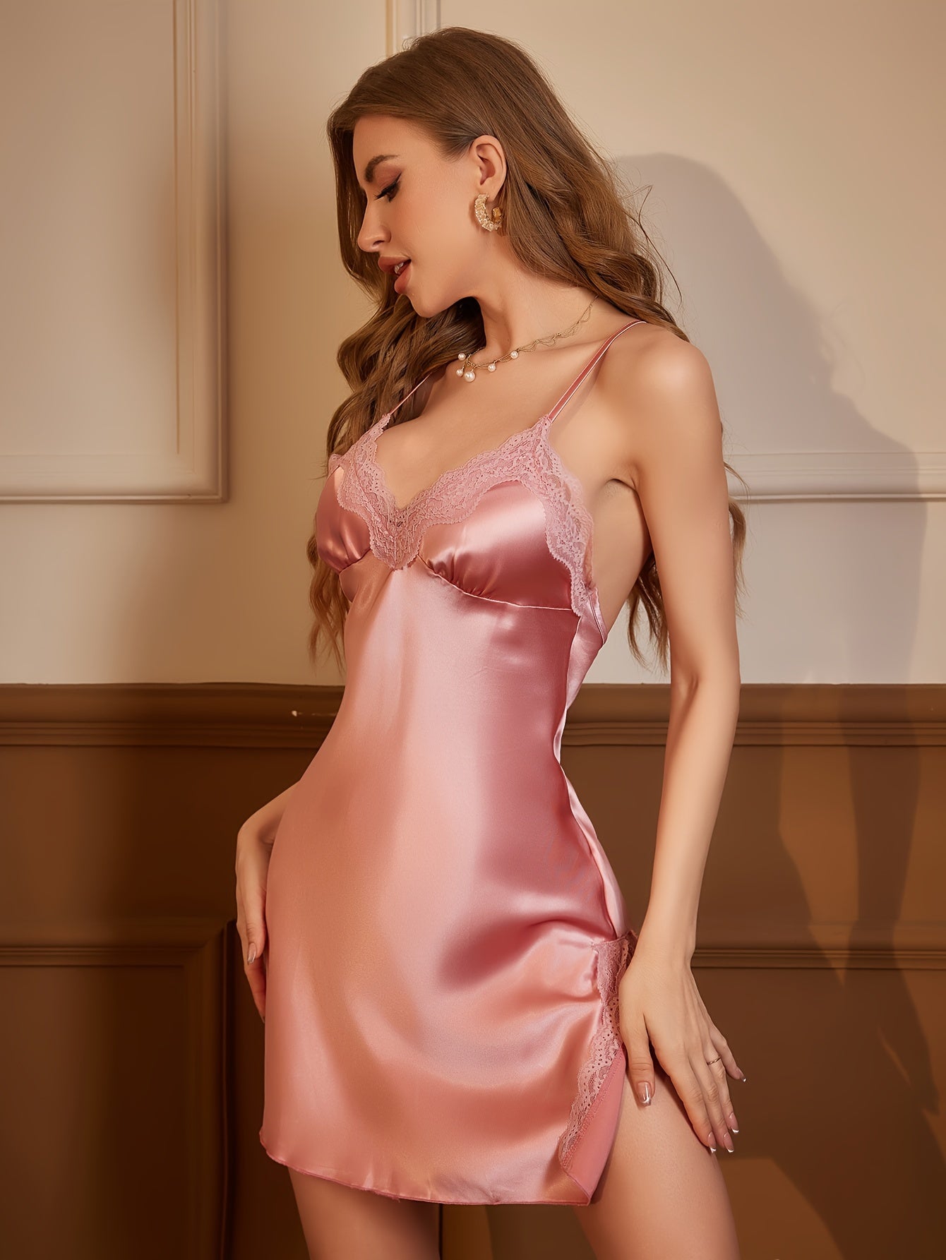 Luxury Satin & Lace Sleep Set – Open Front Robe and Slim V-Neck Dress
