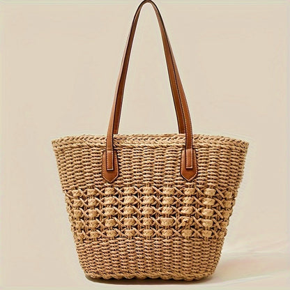 Women’s Vacation-Ready Straw Bag – Large Capacity Woven Shoulder Tote