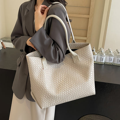 Women’s Summer Handwoven Tote – Casual Large Capacity Beach Bag (Khaki)