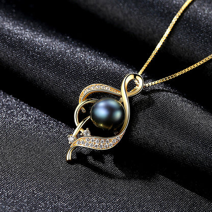 925 Sterling Silver Pearl Necklace – Natural Freshwater Pearl & Boho Rhinestone Charm