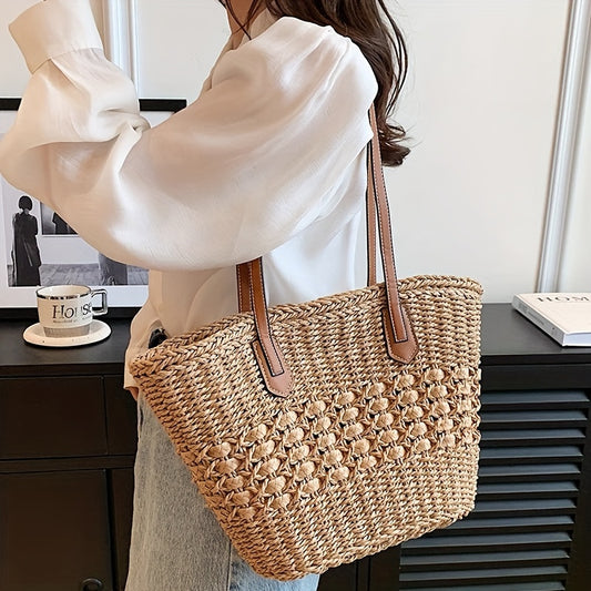 Women’s Vacation-Ready Straw Bag – Large Capacity Woven Shoulder Tote